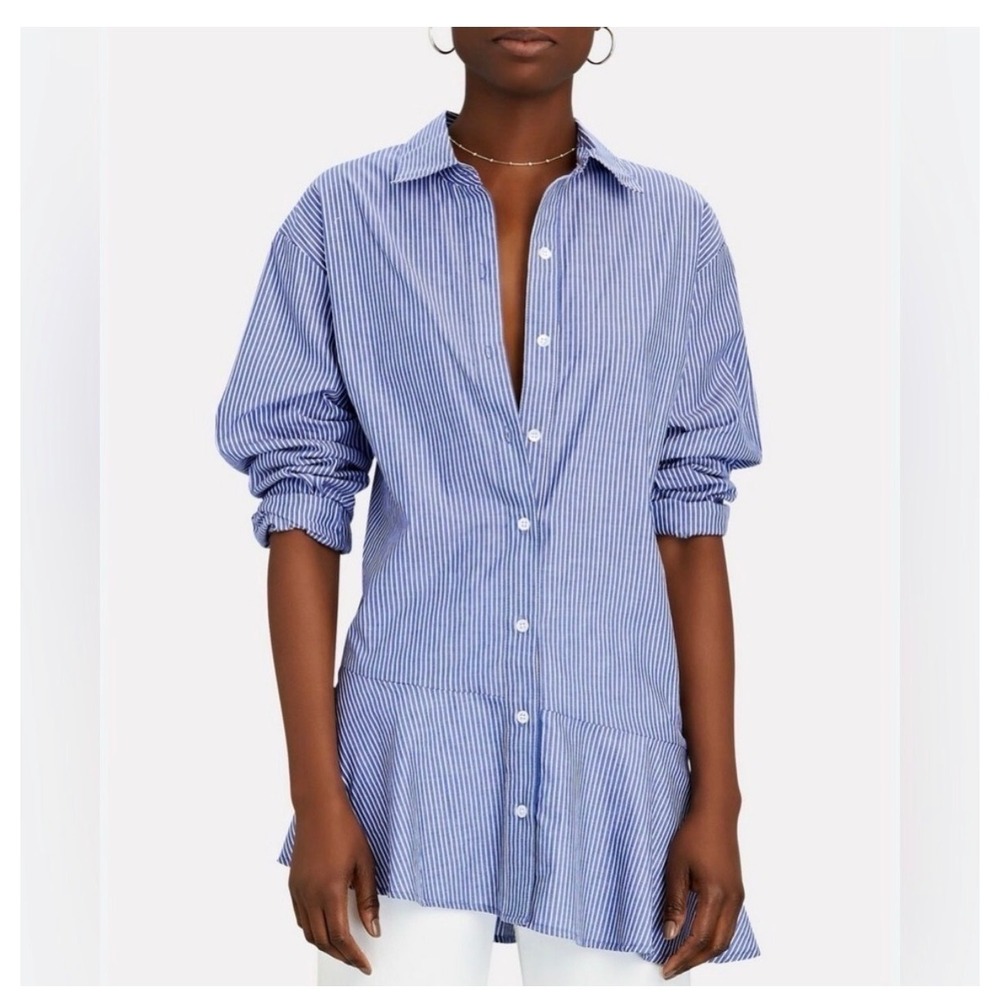Veronica Beard Gilda‎ Asymmetrical Striped Poplin Shirt Size Large? See Mmnts